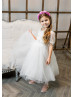 Elbow Sleeves Beaded Ivory Lace Tulle Flower Girl Dress Elbow Sleeves Beaded Ivory Lace Tulle Flower Girl Dress